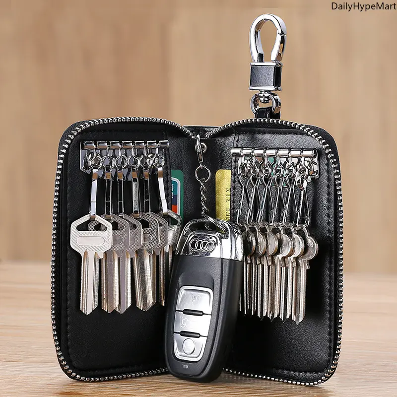 Men's 2026 Large-Capacity Genuine Leather Zipper Car Key Bag