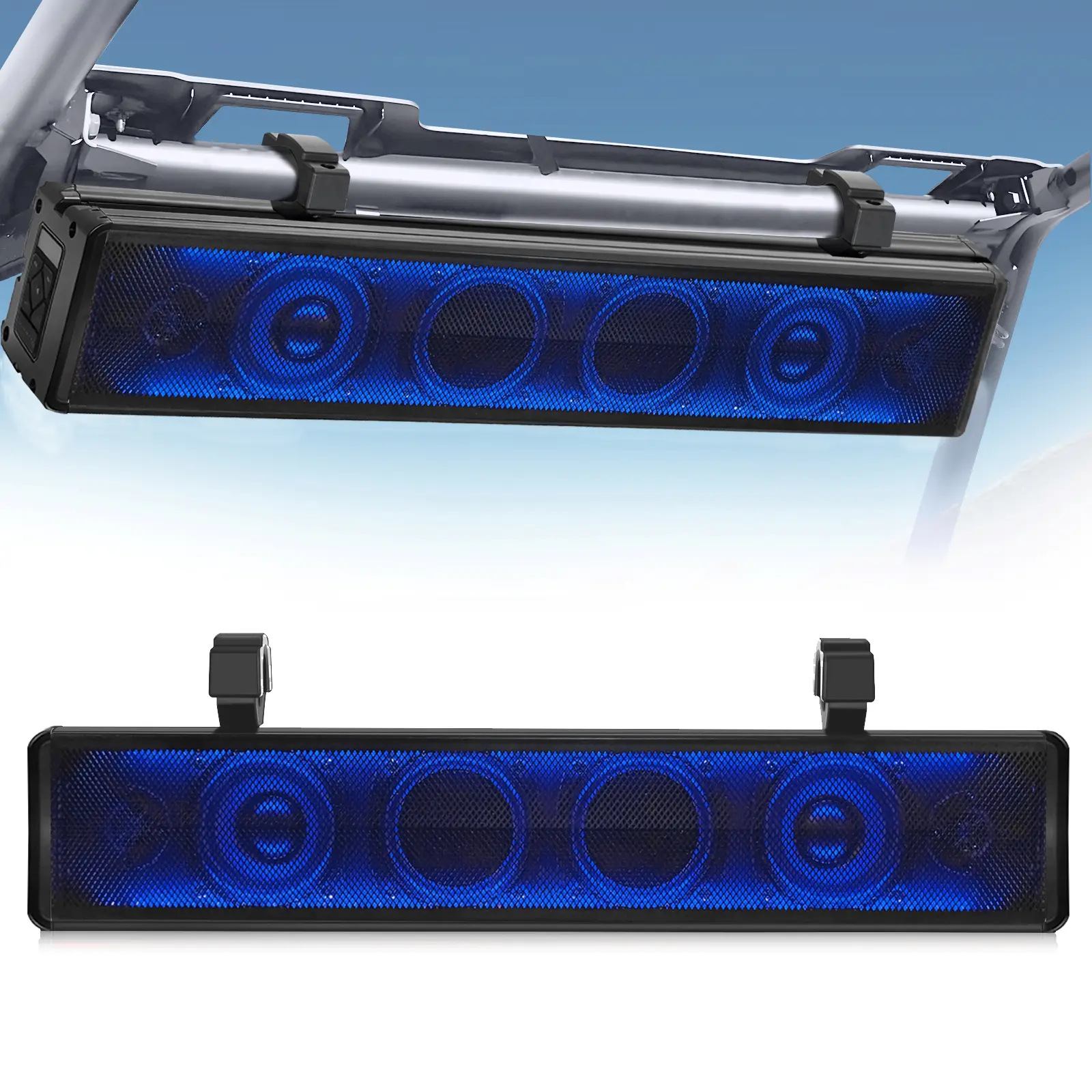 Korbros 25in Full Range 4-Unit Car Audio Speaker System, 500W Output, RGB Lights, Rugged ABS Enclosure, Premium Stereo Player, Front-Mounted Electronics for Golf Carts - Car Audio Lifestyle Essential, Stereo Audio