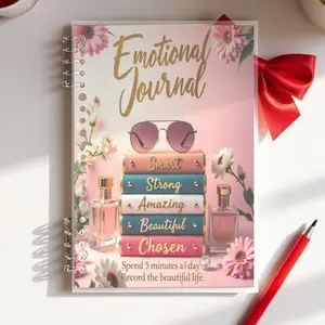 Emotional Journal, A5 Lined Notebook, Motivational Self - Empowerment Diary, Daily 5 - Minute Life Recording, Feminine Design with Colorful Spines & Gold Rivets, Perfume - Bottle & Flower Decor, Perfect for Daily Journaling