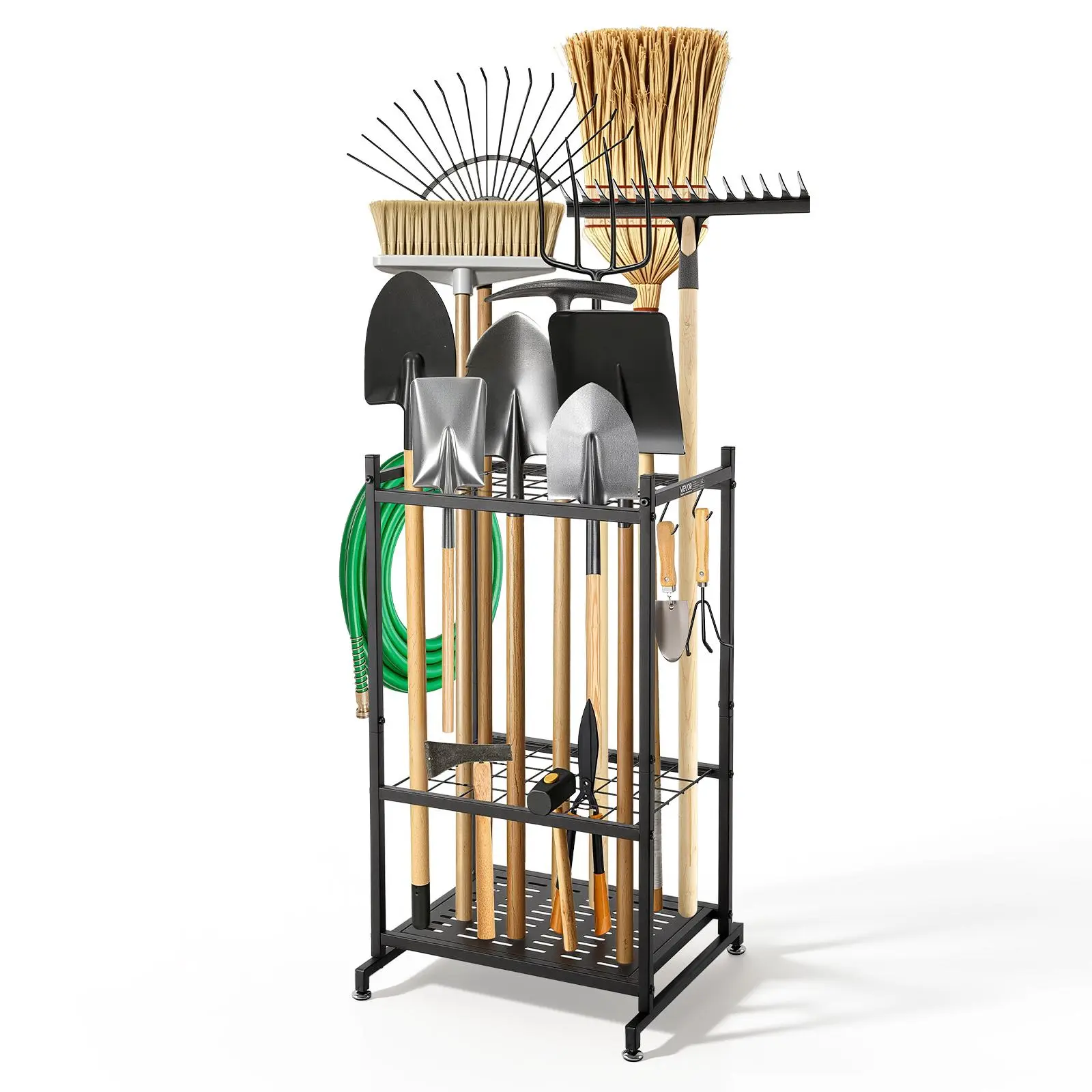 【BackToSchool】VEVOR Garden Tool Organizer, 35 Slots with Hooks, Metal Garage Storage Rack, for Rakes/Shovels/Brooms, Yard Utility Tool Holder for Shed/Outdoor/Lawn Organization, Heavy-Duty Steel, Freestanding,Black