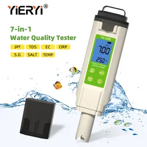 7 in 1 Digital Pool Salt and pH Tester | ORP, EC, TDS, Thermometer for Saltwater Pools, Spas and Aquariums Water Bottle Label Measuring Scale Koi Pond