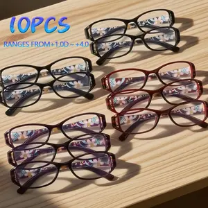 10 pcs Style Reading Glasses With Multi-color Options, Rectangular Eyeglasses, Suitable For Business Eye Glasses, Y2k Accessories, Clear Glasses, Anti Electronic Blue Light Reading Glasses, Reading Glasses Men/women, Small Narrow Face, +1.0-+4.0