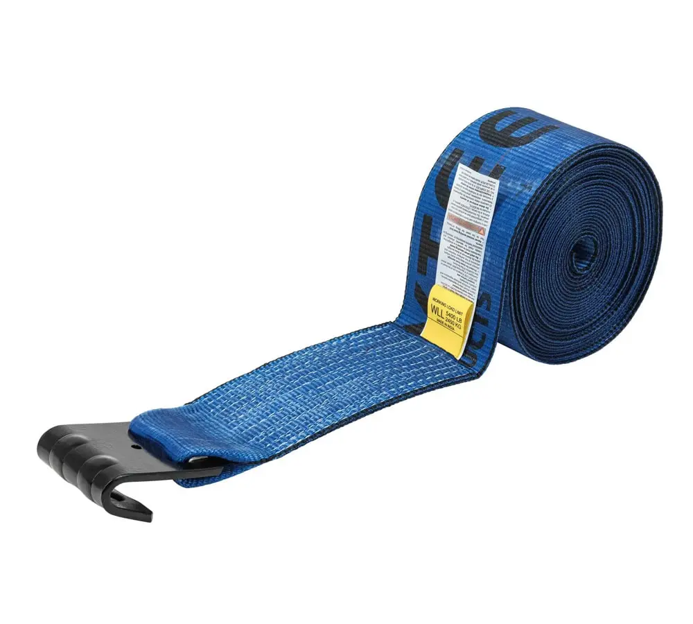 Winch Straps 4" x 30' Blue Heavy Duty Tie Down w/ Flat Hook WLL# 5400 lbs | 4 Inch Cargo Control for Flatbed Truck Utility Trailer