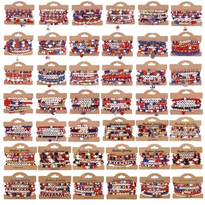 Gift for Her/Him 32pcs Bulk 4th of July Bracelets for Women & Men - 250th Independence Day Patriotic Flag Beaded Stretch Stackable Layered Resin Suitable for 4th of July Party Favors, Gifts, Events, Historical Celebration