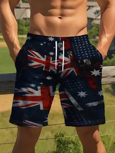 Men's Fashion Geometric Pattern Shorts, Polyester Fiber, Casual Summer Wear, Sporty Style, Fitted Design, No Ca Prop 65 Warning