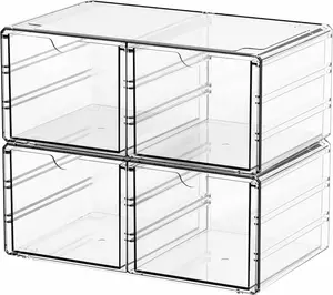 2-Pack Stackable Acrylic Storage Drawers – 4-Layer Clear Desk Organizer for Makeup, Office Supplies, Arts & Crafts, and Baby Bottles Boxes