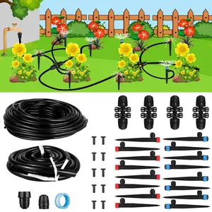 Drip Irrigation System,16Ft+78Ft Connector Micro Garden Watering Plants System Automatic Equipment with 1/2'' Hose 1/4'' Distribution Tubing and Accessories for Lawn Patio Raised Bed