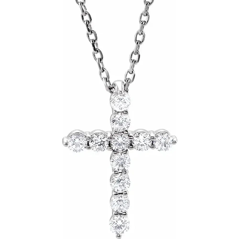 1/4 Ct Diamond Cross 14k White Gold Pendant Necklace