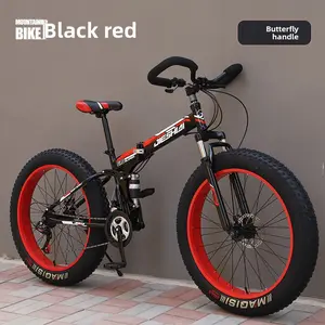 Folding Wide Tire Bicycle Large Thick Wheel Snow Bike Off-road Dual Disc Brake Shock Absorption Speed Mountain Bike for Men and Women Students