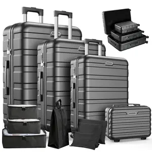 11 PCS Hardshell Luggage Sets – Durable Hardshell Suitcases with Silent Spinner Wheels and Password Lock for Family Trips, Checked & Carry on, Vacation & Business, Black