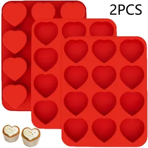 2 Pcs Heart-Shaped Silicone Cake Mold for Easy Baking, 12-Cavity Non-Stick Design for Brownies & Cupcakes, Food-Grade Microwave Safe Silicone Molds