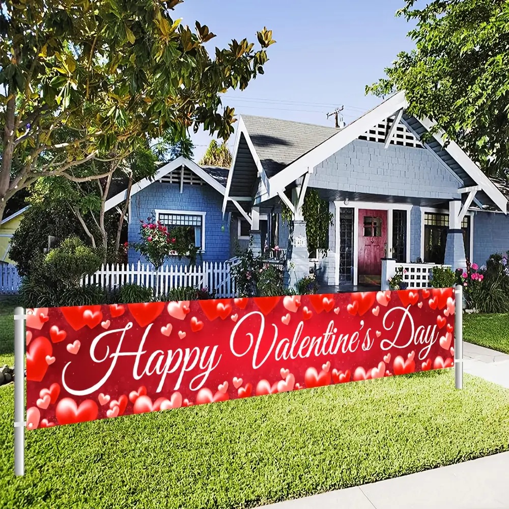 Valentine's Day Heart Banner Decoration, Romantic Outdoor Decor for Garden & Yard, No Power Needed, Perfect for Surprise Parties