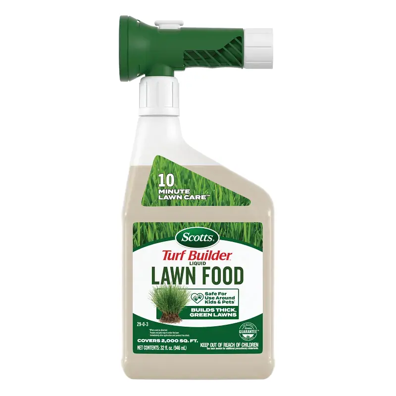 Scotts Turf Builder Liquid Lawn Food Garden Fertilizer - Thick, Safe for Kids, Drought-Resistant, Fast-Acting Easy Formula for All Grass Types, 32 Fl Oz. Liquid Lawn Fertilizers & Plant Food
