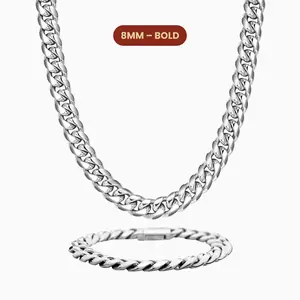 JAXXON Cuban Set 8mm - Silver - Waterproof - Box Clasp