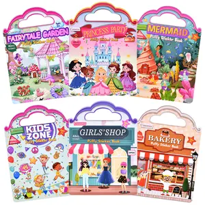 Cosomia 6-piece set, 260-piece embossed sticker book for girls, reusable sticker book, fairy tale garden, princess party, mermaid, children's section, girls' shop travel book, suitable for children aged 3-6, creative play stickers