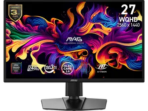 MSI 27 inch QHD 2K 1440P 240Hz AMD FreeSync Premium Pro & G-Sync Compatible 0.03ms OLED Gaming Computer Monitor with Height Adjustable, Pivot, Swivel & Tilt stand MAG 272QP QD-OLED X24