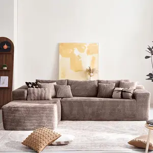 Living Room Sectional Boneless Modular Sofa - Beige Corduroy Sofa bed , 106-inch Cloud Sectional Sofa with L-Shaped Chaise Lounge, Modern Sectional Sofa, Deep Seating Comfort, No Assembly Required (Plush Corduroy Fabric)
