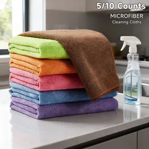 Ultra Absorbent Microfiber Cleaning Cloths, 5/10pcs Reusable Soft Quick-Dry Washable Towels for Windows, Kitchen, Glass & Car, 11.8x11.8in Multi-Color Household Essential Cleaning Supplies, Microfiber Cleaning Rags