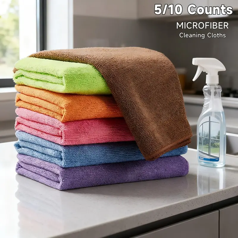 Ultra Absorbent Microfiber Super Absorbent Cleaning Cloths, Absorbent Washcloths, 5/10pcs Reusable Soft Quick-Dry Washable Towels for Windows, Kitchen, Glass & Car, 11.8x11.8in Multi-Color Household Essential Cleaning Supplies, Microfiber Cleaning Rags
