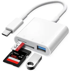 3 in 1 USB C Adapter, Portable USB/SD Card/TF Card to Type C Adapter, Multifunctional Universal USB Hubs, Card Reader for Phone Camera Laptop PC