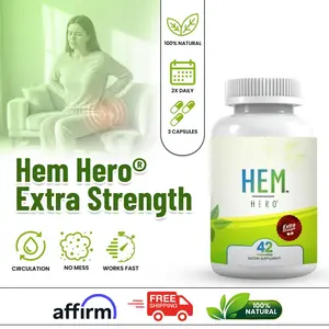 Hem Hero Hemorrhoid Relief Extra Strength Supplement - 42 Capsules | Herbal Dietary Supplement with Horse Chestnut Seed Extract - For Bleeding, Irritation & Burning Pain Relief - Vein Health & Blood Flow Support - Fast-Acting Formula