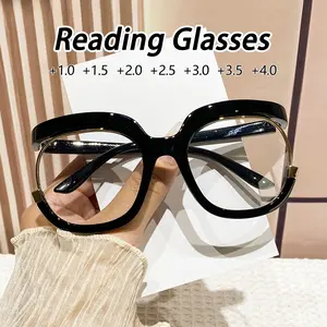 Women's Plastic Oversized Frame Fashion Glasses, Trendy Design Unique Style, Luxurious Casual Reading Eyewear, Versatile Stylish Old Age Glasses, High Quality Eyewear