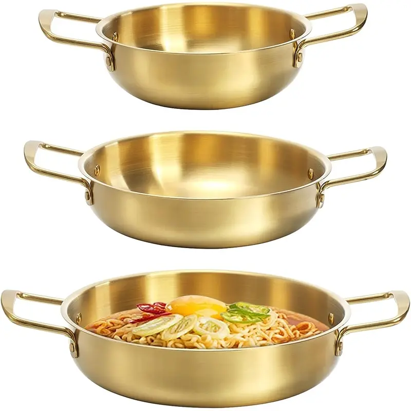 3-piece ramen pot set, Korean ramen pot with handle, stainless steel everyday cooking pot, dishwasher-safe rust-proof practical small soup pot, suitable for soup, noodles, pasta, small hot pot, suitable for family and outdoor use, Cookware