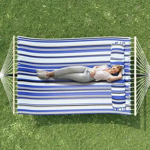 Blue 57" Double Hammock with Carry Bag, 2 Person Hammock with Heavy Duty Metal Stand, Cotton Fabric, Widening Design, 450 LBS Weight Capacity, Suitable for Indoor Outdoor