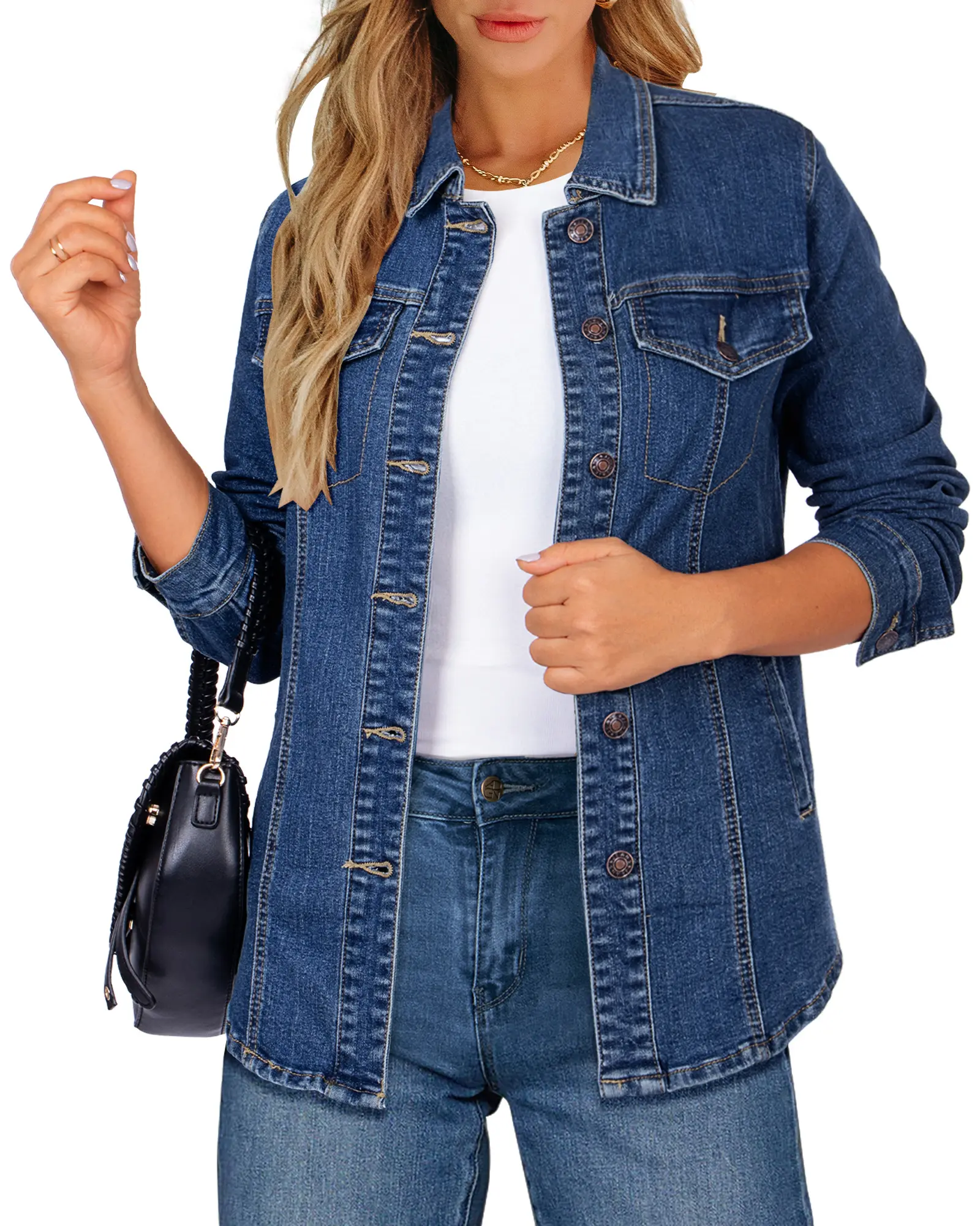 Luvamia Women's Denim Shacket, 2026 Fashion Western Oversized Button-Up with Pockets, Longsleeves Casual Outerwear, Tops