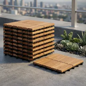 Costoffs Acacia Wood Interlocking Flooring Tiles 27 Pack Water Resistant Non Slip for Indoor Outdoor DIY Patio Deck Garden Poolside Halloween Decor