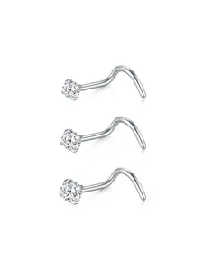 3pcs/set Unisex Rhinestone Nose Ring for Party, Nose Rings Set, Stainless Steel Nose Studs for Men & Women, Nose Piercing Jewelry, Elegant All-match Fashion Accessories for Daily Wear, Exquisite Jewelry for Birthday Gifts