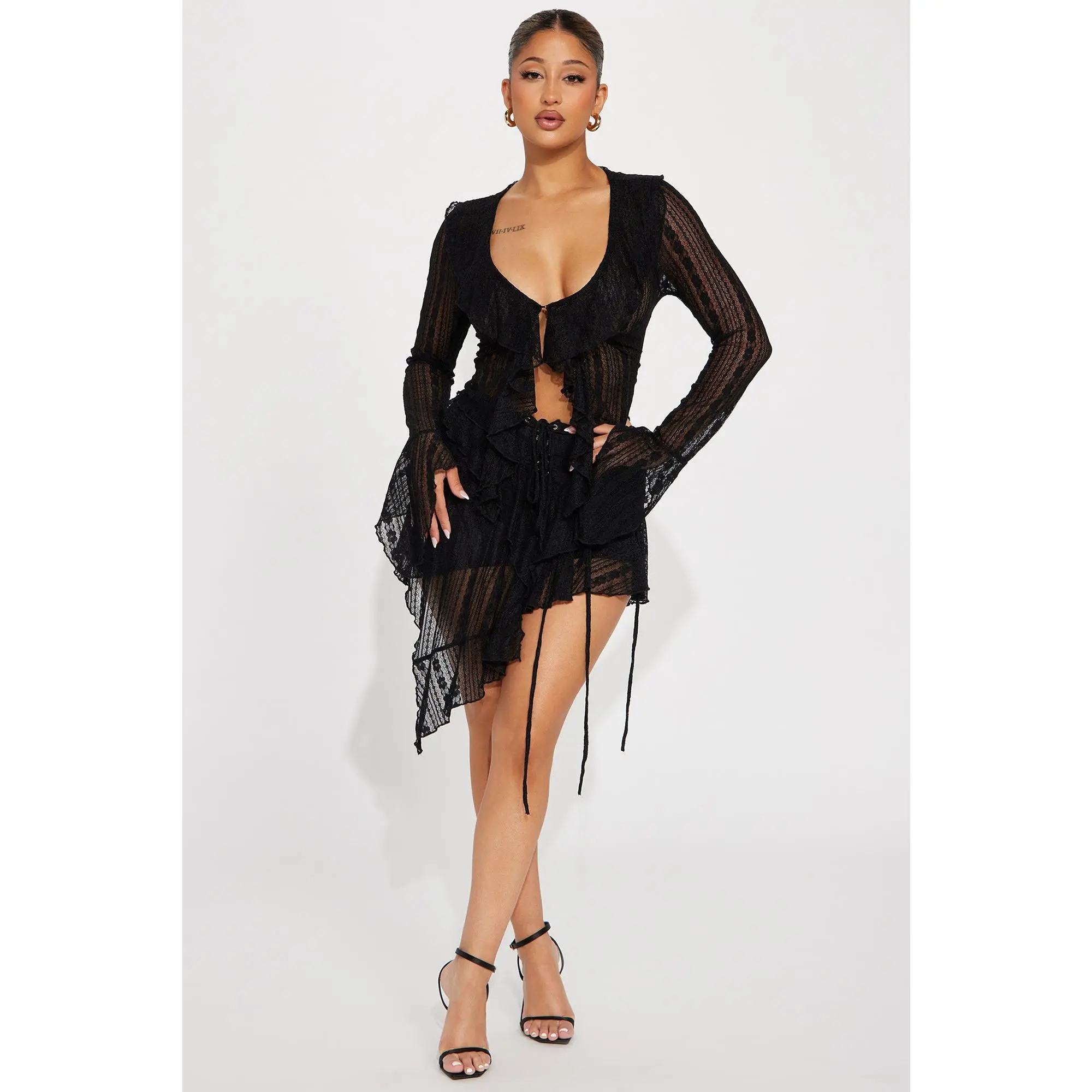 Love Addiction Lace Skirt Set - Black