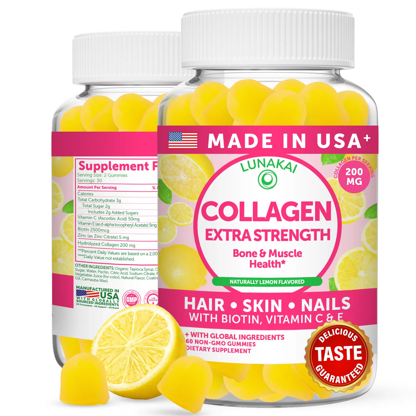 Lunakai Delicious USA Made Collagen Gummies for Hair Skin and Nails, 60ct vital source hair & nail care gmo-free Fitness Supplement