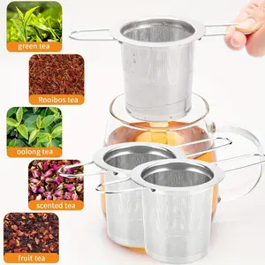 2 Pack Tea Strainer, Stainless Steel Tea Infuser Basket Sitting in Mugs, Tea Infusers for Loose Tea, Fine Mesh Tea Diffuser Long-Handled Tea Strainers Filters, Tea Steeper for Leaf (2 Pack)