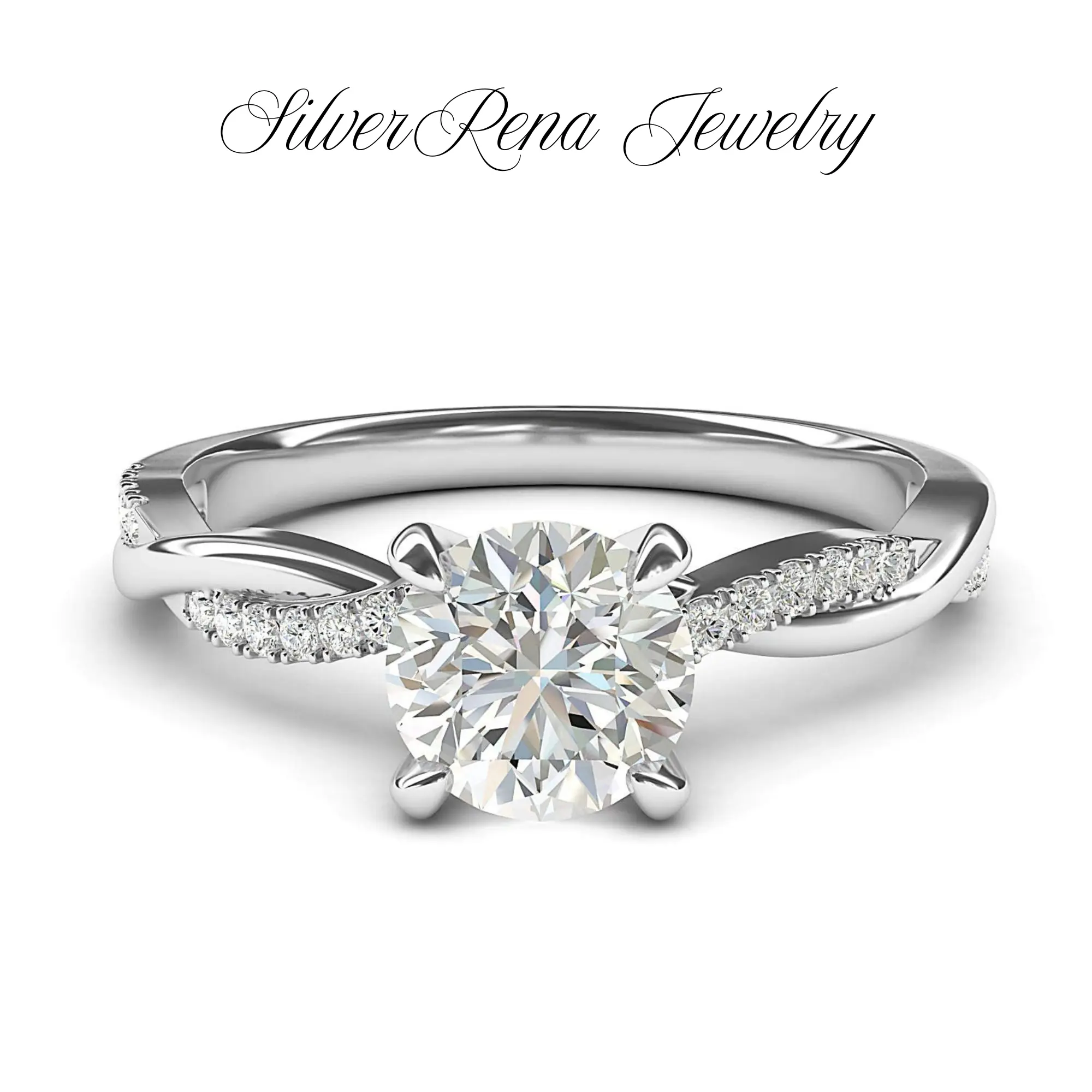 Bridal Engagement Ring for Women, Elegant 925 Sterling Silver Crossover Band with Round Cut Moissanite, Promise Marriage Ring, Bridal Rings