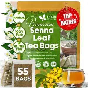 【FreshDrinkUS】 Senna Leaf 55 Tea Bags, 100% Natural & Pure from Senna Leaves. Loose Leaf Senna Herbal Tea, Made with Natural Material Tea Bags, Senna Leaf Tea. No Sugar, No Caffeine, No Gluten, Vegan. Beverage