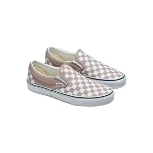 VANS Classic Slip-On Checkerboard Etherea/True White Low Profile Canvas Uppers with Iconic Checkerboard Print & Supportive Padded Collars