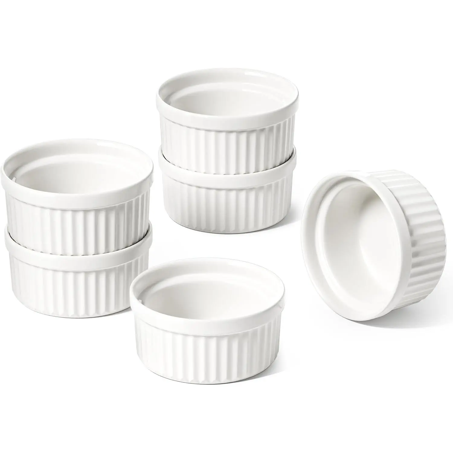 Sauce Cups 2 OZ, Small Dipping Bowls, Mini Ceramic Ramekins Souff Dishes, Sauce Dip Bowls for Charcuterie Boards, Microwave & Oven Safe, Set of 6, White
