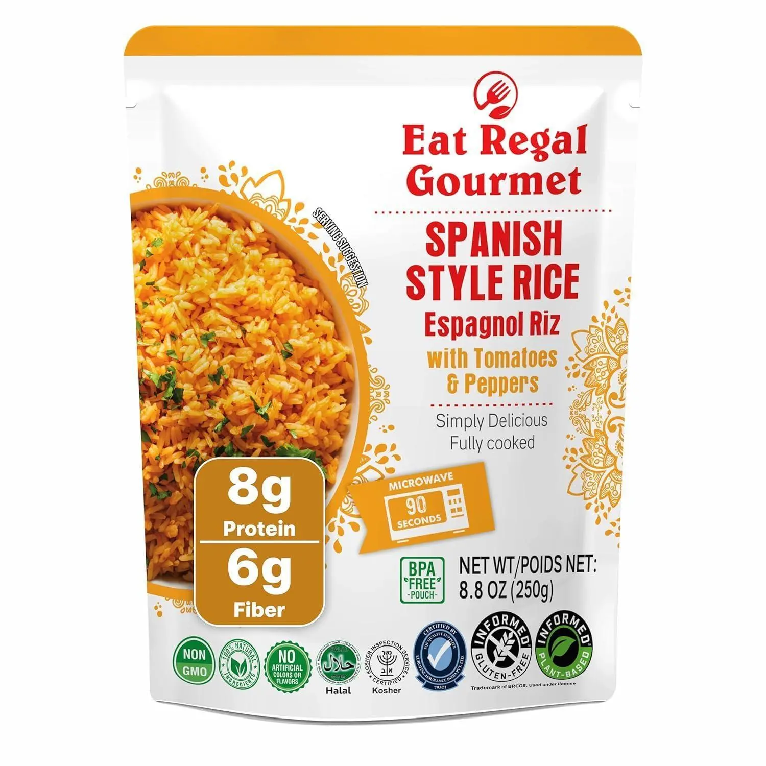 Eat Regal Ready to Eat Microwave Rice – Spanish Style Rice with Tomatoes & Peppers | Fully Cooked Heat & Eat Rice in 1.5 Minutes | Quick Meal Rice | Non-GMO | Gluten-Free | 8.8 oz (Pack of 12)