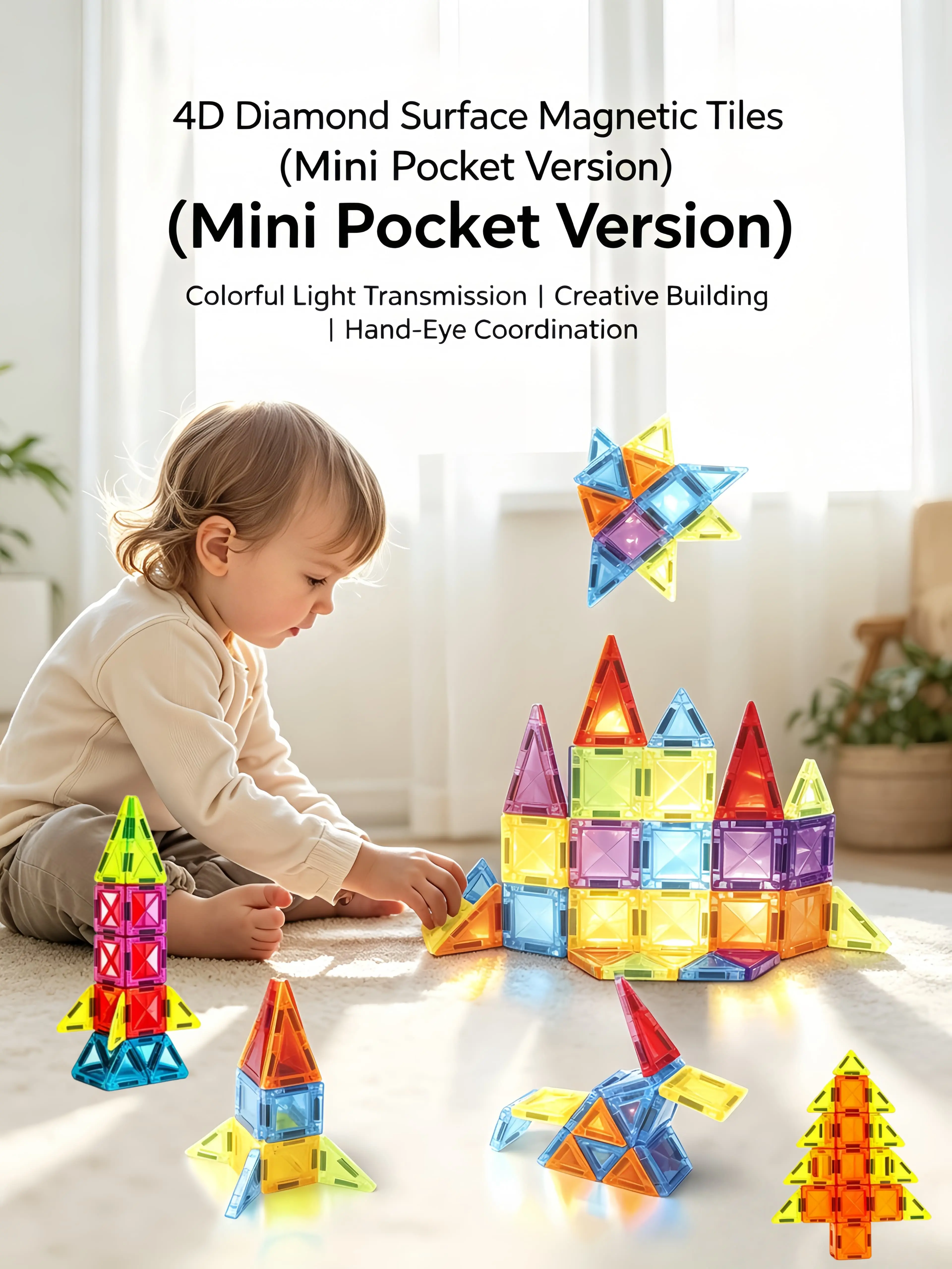 Mini Magnetic Tiles 56 29PCS, Travel-Size STEM Building Blocks with Iron Storage Box, Educational On-The-Go Magnet Toys for Kids Ages 3+, Perfect for Car Rides, Airplane Trips & Birthday Gifts
