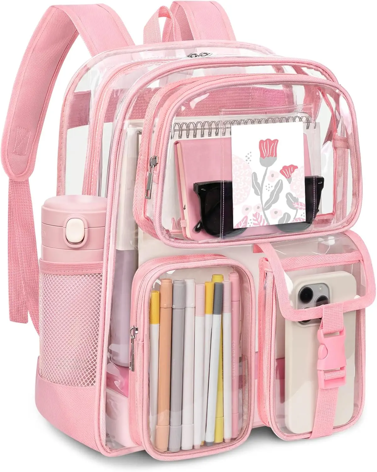 Clear Backpack for Stadium Events, Heavy Duty PVC Transparent Bookbag, Large Capacity Clear Bag for School Work Travel