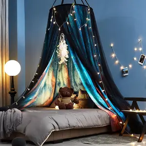 Gorgeous Aurora Printed Bed Canopy for Girls & Adults, Room Decorative Cozy Bed Curtain Canopy Drapes, Round Dome Luxurious Lace Princess Canopies Mosquito Netting (Aurora)