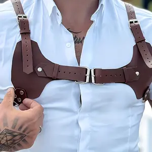 Men'S Brown Faux Leather Chest Harness with Adjustable Straps - Punk Style Suspenders for Shirts and Jeans, Clothing Accessories, Casual Wear | Punk Style | Synthetic Faux Leather