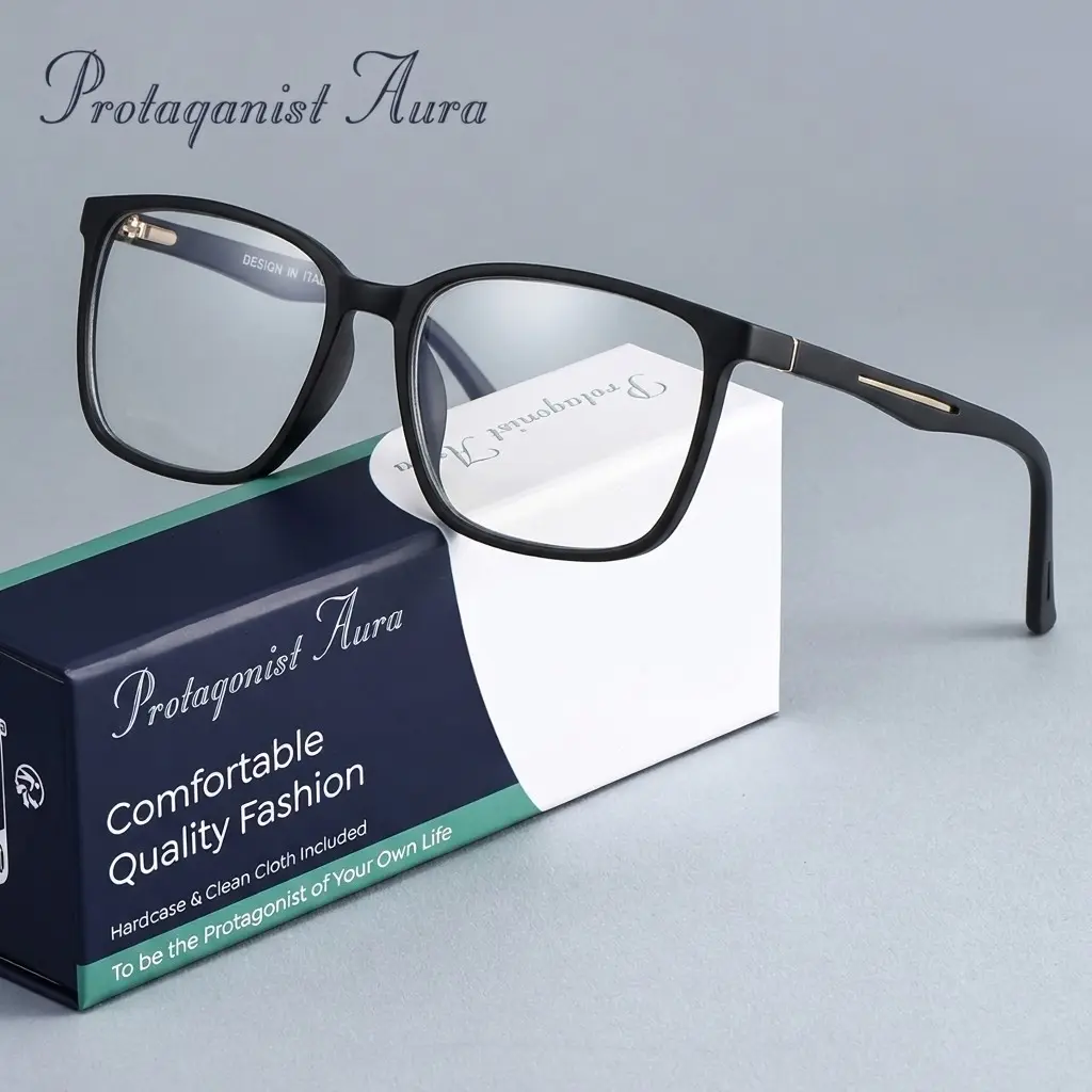 Protagonist Aura Comfortable Lightweight Black Square Reading Glasses, Anti Blue Light, Business Casual Presbyopic Eyewear for Adults, High Quality Eyewear, Square Frame Eyeglasses