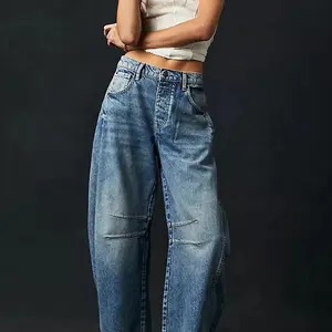 Women’s Washed Denim Jeans Mid Low Rise Straight Leg Jeans Y2K Streetwear Pants