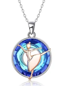 14K White Gold Plated Ballet Dancer Necklace With Blue Crystal Jewelry Gifts for Women