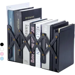 Adjustable Bookends for Shelves, Metal Bookends for Heavy Books, Desk Magazine File Organizer Holder, Extends up to 20in, Book Stopper for Home, Office, Classroom (Black)