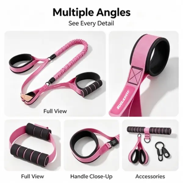 Pink Multifunctional Resistance Band Set with Soft-Grip Handles, ft Straps & Door Anchor, Portable Home Fitness Gear for Full-Body Daily Training