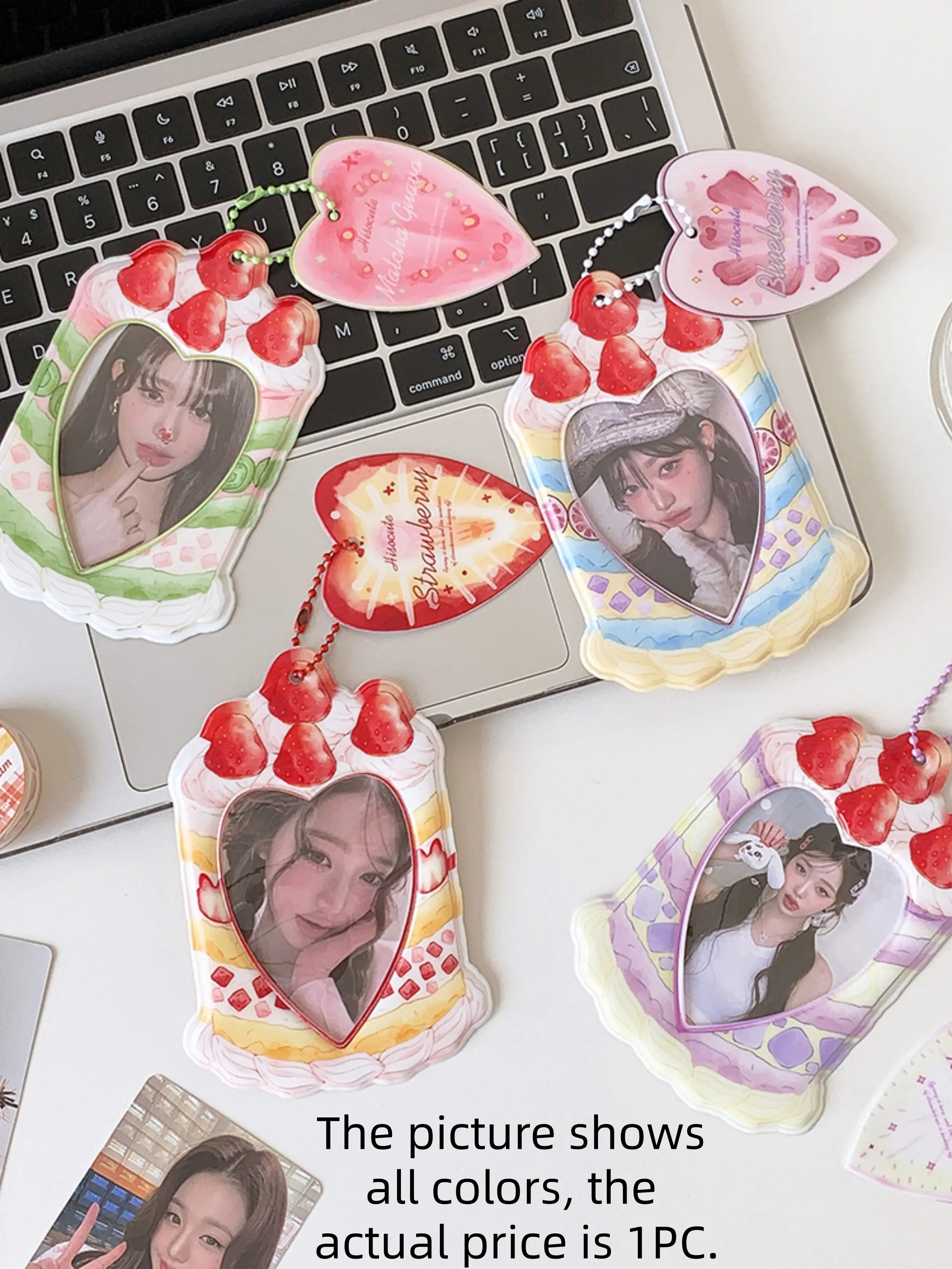 Cute Strawberry Sweet Treat 3-Inch Keychain Card Holder, Student Idol Small Card Display Gacha Case, Subway Card Clip, Simple Design, Photo Strip Holder, Name Tag Clip, Id Holder For Lanyard, Id Holders For Badges, Badge Accessories