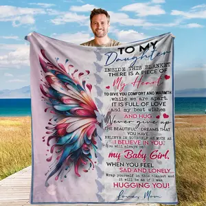 1Pc Daughter'S Name & Mom'S Message Butterfly Blanket - Soft 30-Supported Yarn All-Season Bedspread With Heartfelt Lettering, Pink/Blue/Purple/Black/Golden Butterfly Wings - Gift For From Mom